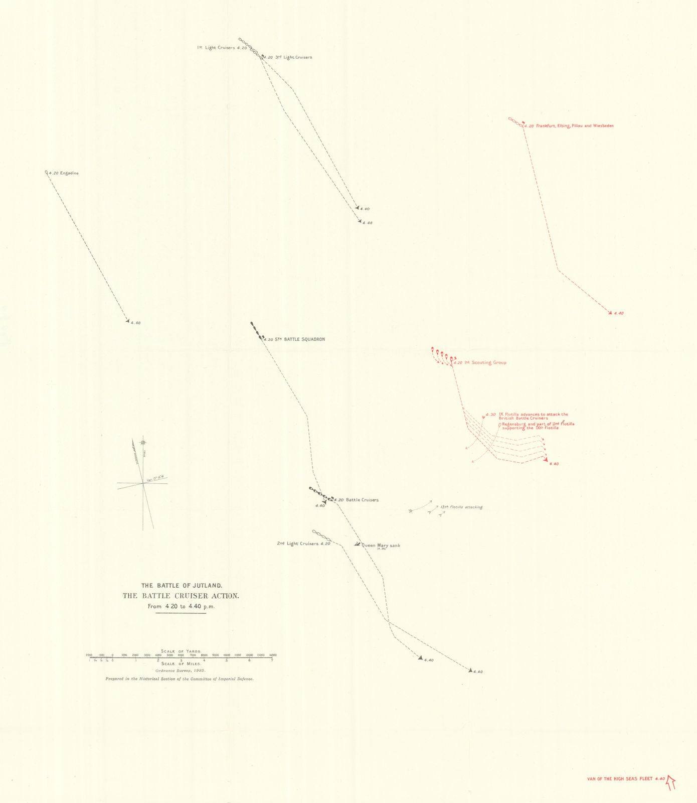 Battle of Jutland. Battle Cruiser Action 4.20-4.40 pm 31 May 1916. WW1. 1923 map